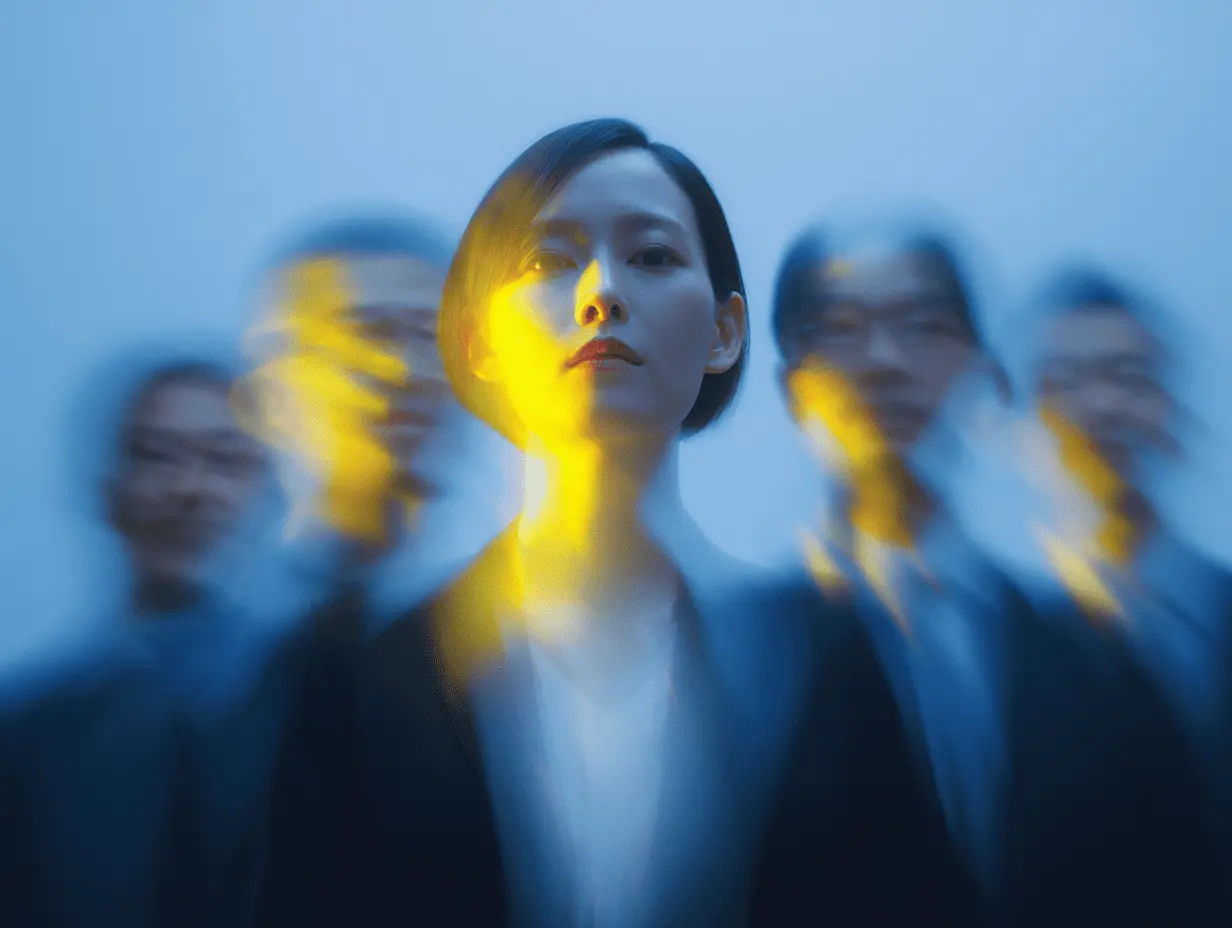 オフィスで業務に集中する女性と背景の同僚